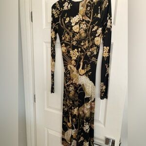 Roberto Cavalli Black and Gold Long Sleeve Dress